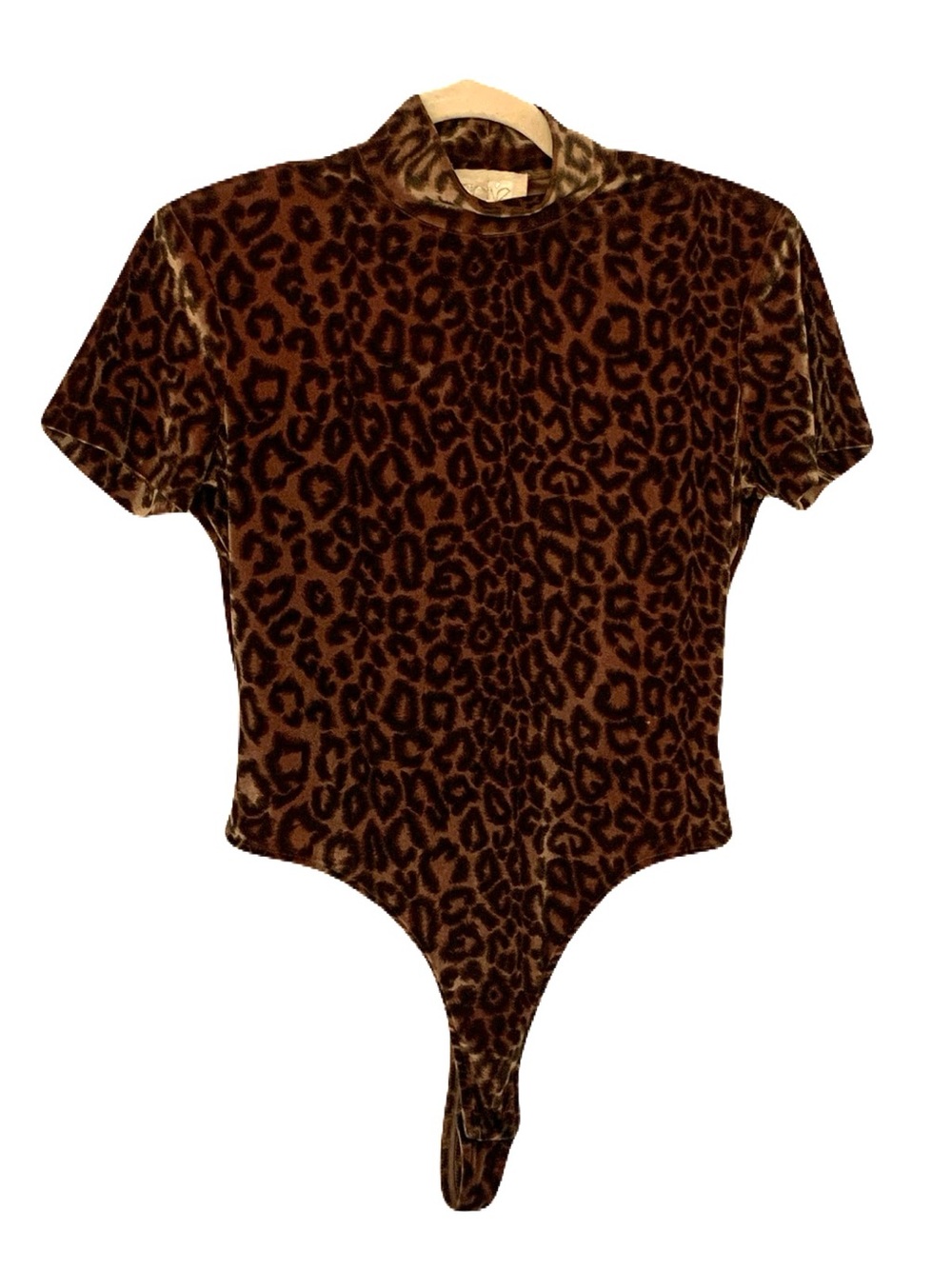 Vintage Cache Large Warm Brown/Black Leopard Print Velvet One Piece Bodysuit